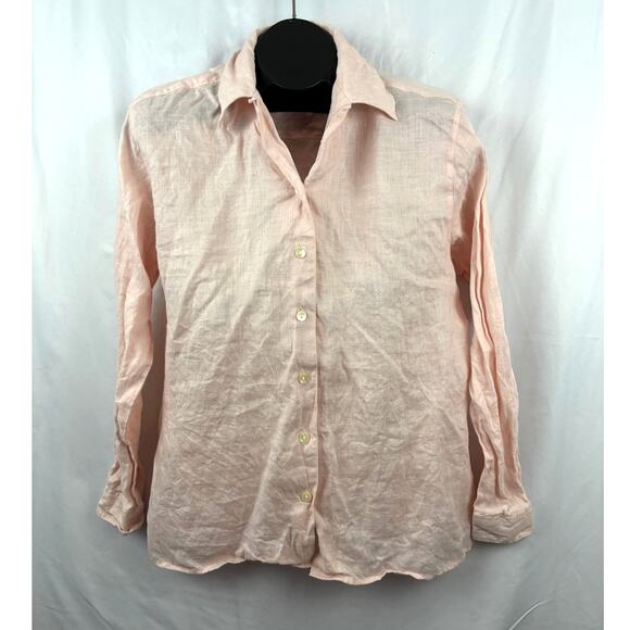 Vintage Talbots Irish Linen Long Sleeve Button Up Shirt Light Pink Womens Sz 10 - Picture 6 of 9